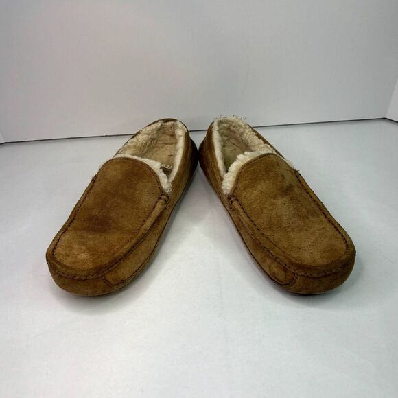 Ugg Ascot Slipper Brown Suede White Fur Slip Ons Mocassin Cozy Slippers - Picture 4 of 9